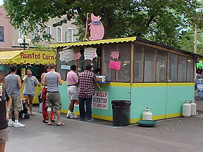 The line at the Pig Boy Willy burrito booth during Fiesta de Santa Fe